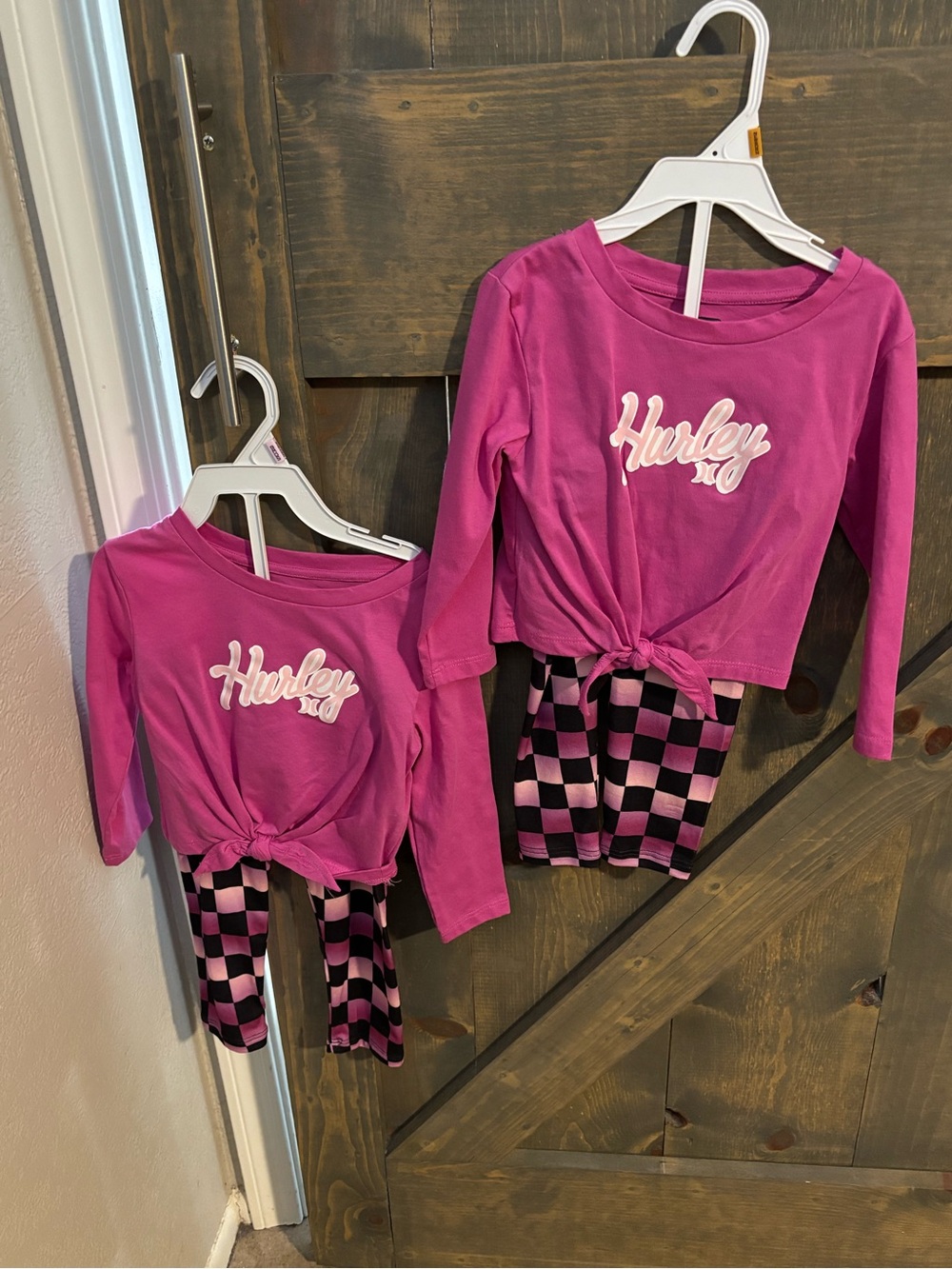 Hurley Hot Pink Tie-Front Pajama Set with Black and Pink Checker Leggings